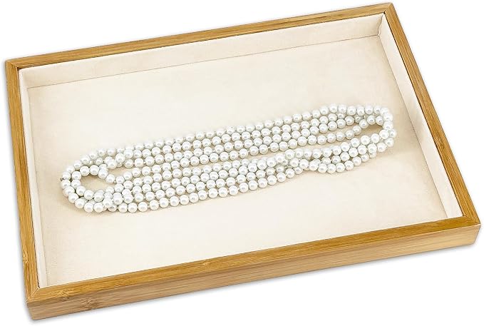 The Display Guys - Stackable Jewelry Tray and Organizer - for Drawers, Dressers, Store Display (Flat, Bamboo Suede)