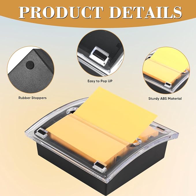8 Pcs Pop Up Note Dispenser，Sticky Note Holder ，3 x 3 Inch，Clear Top and Black Base Sticky Notes Dispenser for School Office Home Store Classroom Desk Supplies