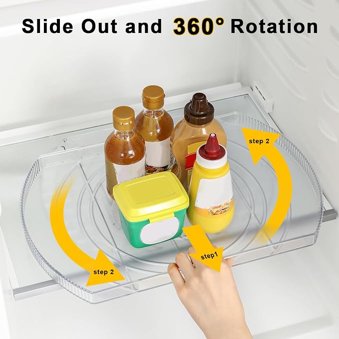 ROWNYEON Lazy Susan Turntable Organizer for Large Refrigerator, 360° Rotate Fridge Organizers and Storage, 16.54 Inches Rectangle Lazy Susan Organizer for Fridge, Cabinet, Pantry,1