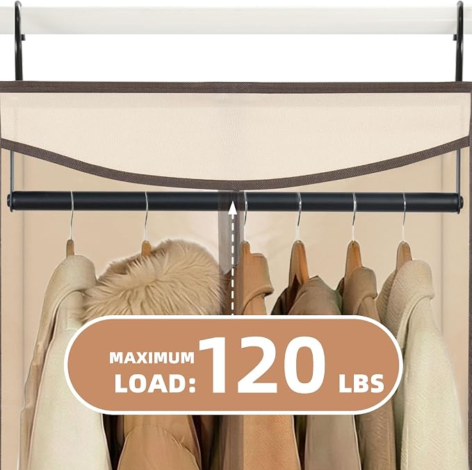 STORAGE MANIAC 57" Hanging Garment Bag Zipper Cover with Sealed Clear Window, Long Garment Cover for Closet Storage Wardrobe Clothes Protector, Large Garment Storage Bag for Dresses, Beige，2-Pack