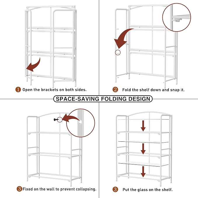 Crofy 3-Tier Wider Foldable Bookshelf, White Frame & Transparent Shelves | No-Assembly Collapsible Portable Storage Organizer; Sturdy Transparent Shelves; Ideal for Living Room & Home Office