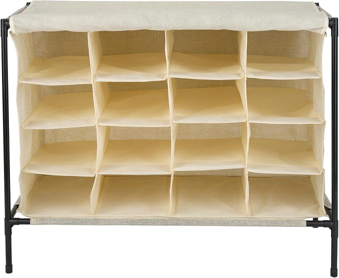 Simplify 16 Pair Shoe Rack with Cover | Stackable | Storage & Organization | Closet | Bedroom | Entryway | Beige