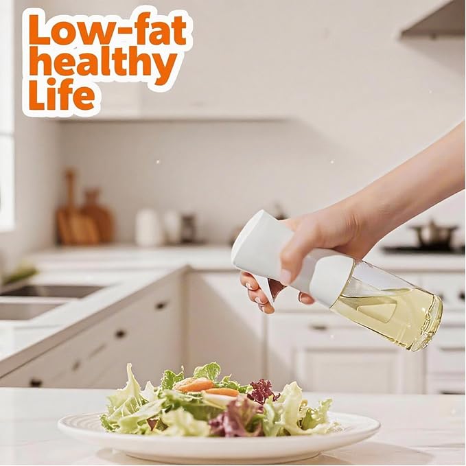 Olive Oil Sprayer for Cooking, 220ml Glass Oil Dispenser for Kitchen Gadgets, Food Grade Premium Spray Bottle, Continuous Spray with Portion Control, for Salad, Frying, BBQ