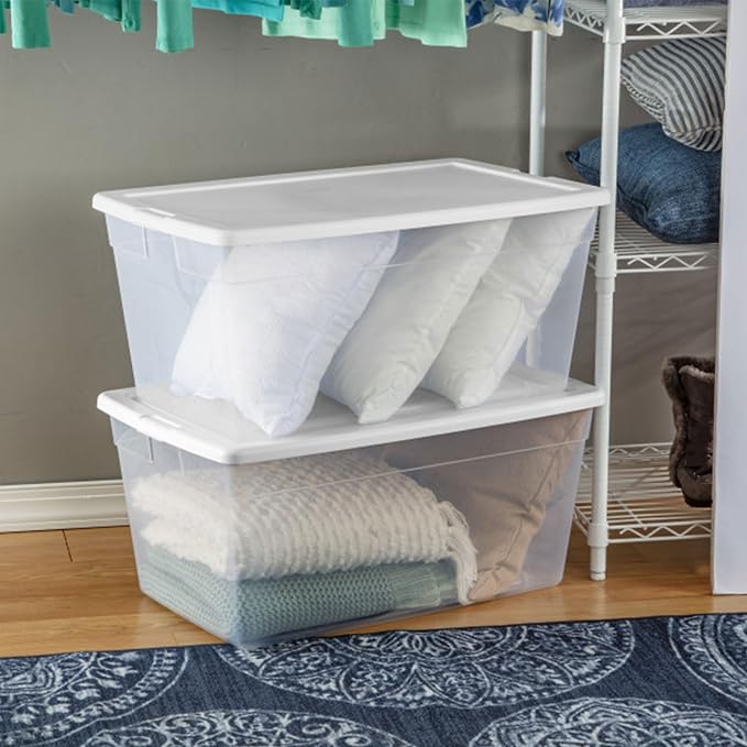 Sterilite 8-Pack 90 Quart Storage Box, Stackable Clear Plastic Bins with Snap-On Lids - Heavy-Duty Organizing Containers for Closet, Bathroom, and Office