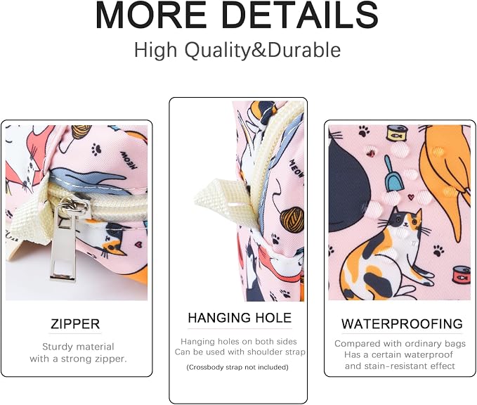 Multiple Pockets Portfolio Organizer with Zippered,Storage Pencil Pouch Bag | Waterproof Travel Toiletry Bag,Portable Pencil Pouch for Notebooks,Stationeries,Make-up,Journal Office Art Supplies,Pink Cat