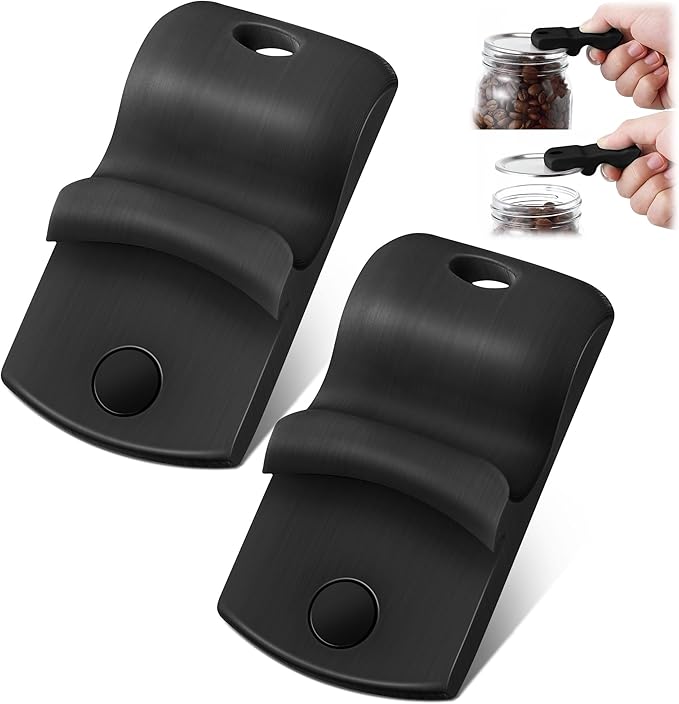 2 Pack Canning Jar Opener with Magnets, Mason Jar Opener For Canning Lids, Regular and Wide Mouth Lids, Powerful Magnet for Easy Refrigerator Storage, Releases Vacuum Seal– Patent Pending(Black)