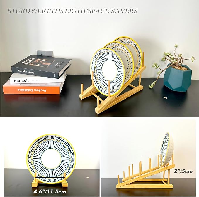 5 Pack Plate Stands For Display, Wooden Multi Plate Holder Organizer | 5-Tier Craft Show Vendor Counter Display Rack for Tabletop Book, Art Prints, Platter and Cabinet Organization