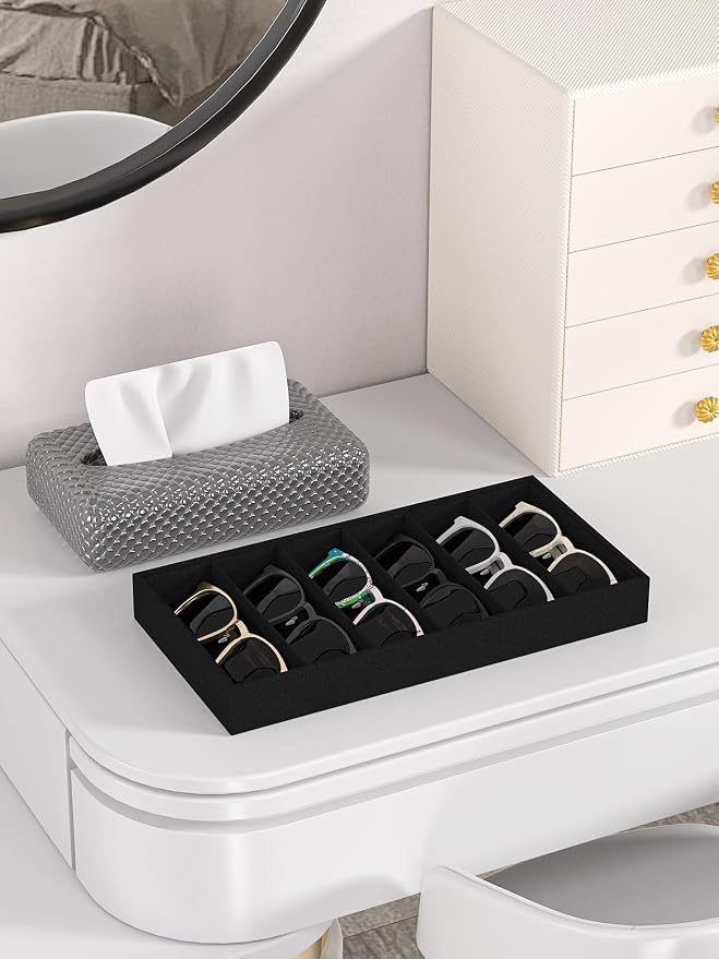 Sunglass Organizer Tray,Eyeglass Storage for Multiple Glasses,Jewelry and Sunglasses Drawer Organizer (Black 2)