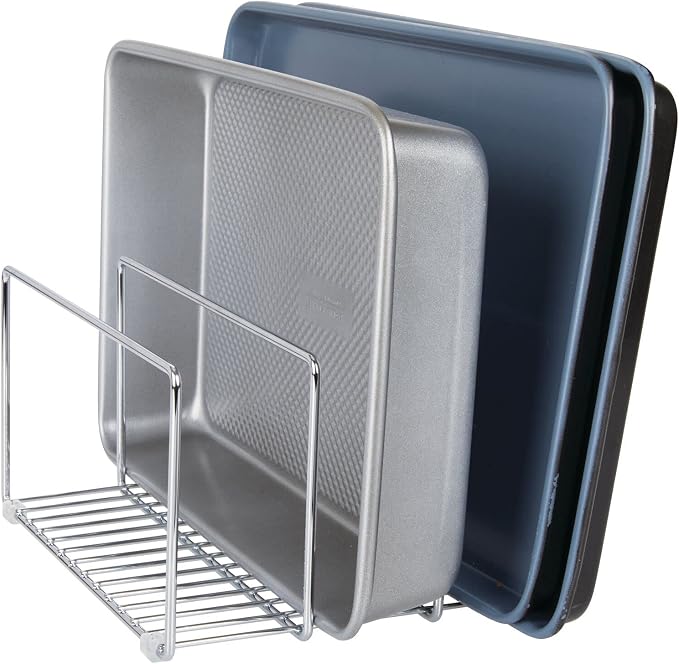 mDesign Baking Tray Rack — Wire Rack for Sorting Trays, Pans and other Cookware Items — Free-Standing Pan Stand for the Kitchen — Chrome