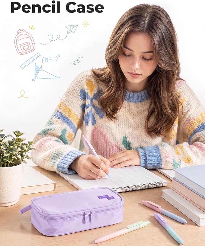 Four Candies Pencil Case, Large Capacity Pencil Pouch—Portable Marker Holder Bag for Home & Office, Soft Supply Organizer (Purple)