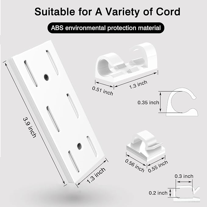 Adhesive Punch-Free Socket Holder, 10 Power Stirp Holder & 40 Cable Clips | Stick-on wall mount, no drilling required; tidy cords instantly with clips—space-saving punch-free organizer for home&office