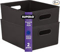 Superio Ribbed Collection - Decorative Plastic Basket Open Home Storage Bins Organizer, Large Brown (2 Pack) Container Boxes for Organizing Closet Storage Bins for Shelves 15 Liter/16 Quart