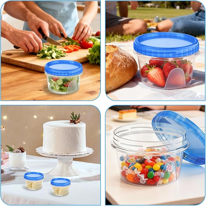 6 Pack Freezer Containers with Screw On Lids, 12 Oz Stackable Reusable Plastic Storage Container, Airtight Plastic Food Storage Containers with Twist Top Lids for Food Soup Jello Sauce