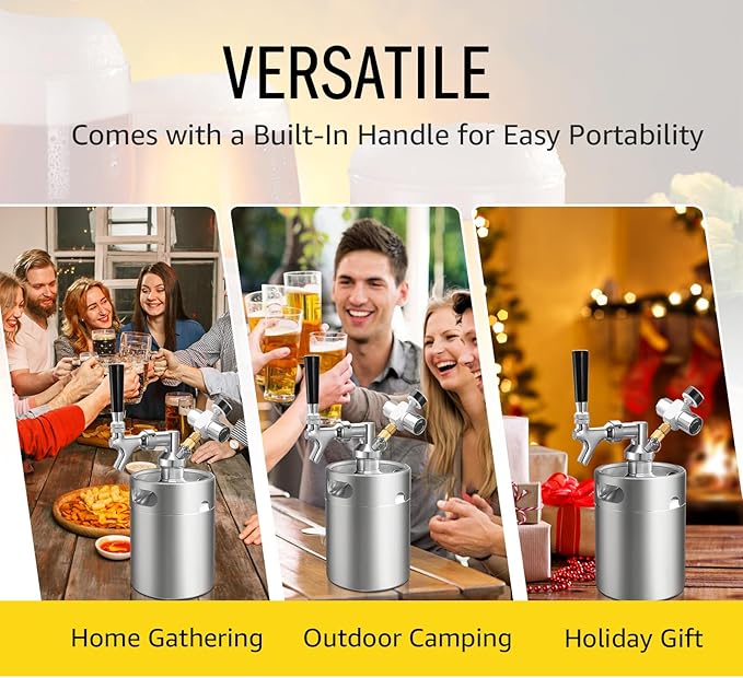 64OZ Mini Keg Growler Tap System, Pressurized Stainless Steel Beer Keg, Beer Dispenser System with CO2 Regulator & Self-Closing Faucet, Portable Beer Growler to Keep Fresh for Homebrew