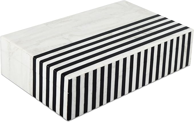 Handicrafts Home Large Decorative Storage Box with Lid – Black White Modern Storage Box, Remote Control Organizer for Coffee Table, Console & Living Room Decor – Mono Lead 12 x 6 x 2