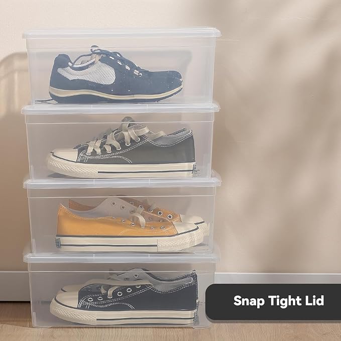 novelinks 10 Pack 6 Quart Stackable Shoe Storage Bins with Lids (Clear) | Clear Shoe Storage Boxes, Shoe Bins, Shoe Containers, Shoe Boxes Clear Plastic Stackable, Craft Organizers and Storage