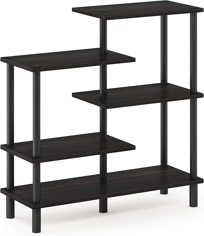 Furinno TURN-N-TUBE Storage Shelves, 5-Tier Book Shelf, Accent Display Shelf, Toolless Open Shelves, Round Tubes, for Organization and Storage, Living Room, Garage, Home Office, Espresso