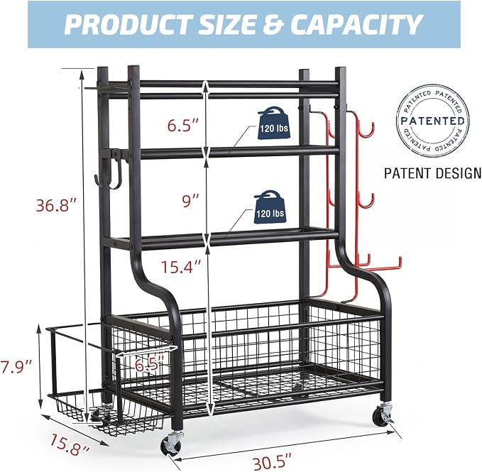 PLKOW Dumbbell Rack, Weight Rack for Dumbbells, Home Gym Storage for Dumbbells Kettlebells Yoga Mat and Balls, All in One Workout Storage with Wheels and Hooks, Powder Coated Finish Steel