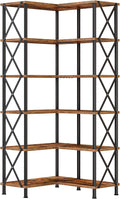 HOOBRO Corner Bookshelf, 6-Tier L-Shaped Bookcase, Industrial Open Display Shelf Tall Storage Organizer, Vertical Storage Rack, for Living Room, Home Office, Rustic Brown and Black BF61SJ01