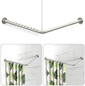 L Shaped Shower Curtain Rods, Adjustable (23''-69'' X 23''-69'') Corner Shower Rod with 12 Shower Curtain Rings, All 304 Stainless Steel, for Bathroom, Bathtub, Clothing Store, Need to Drill, Silver