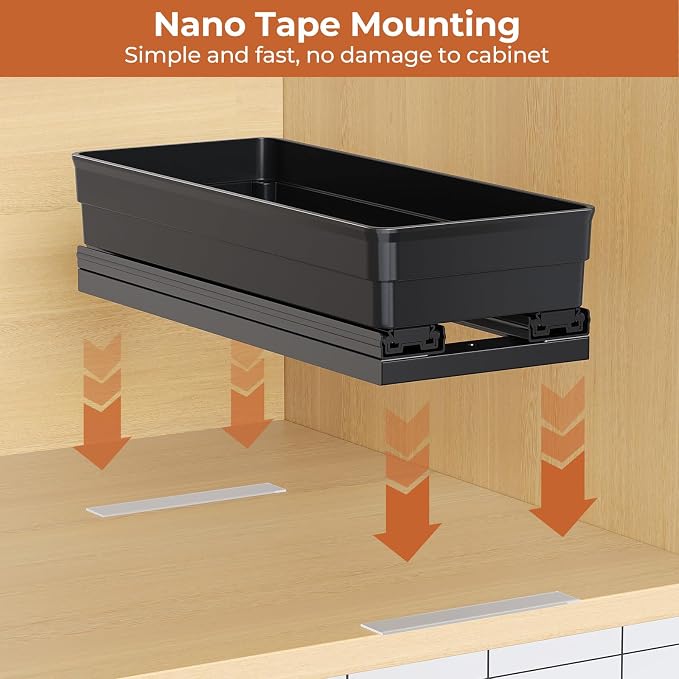 Pull Out Spice Rack Organizer for Cabinet, 3 Pack 2 Tier Sliding Spice Rack | Dual Rail, Slide Out Seasoning Organizer for Kitchen Cabinets, No Drill Installation, Space Saving Cabinet Storage Organizer