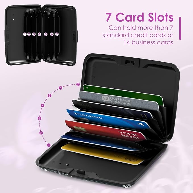 Credit Card Holder Mini, Purple Butterfly RFID Blocking Aluminum Wallet Slim Metal Hard Case Travel Wallet ID Case for Women Men