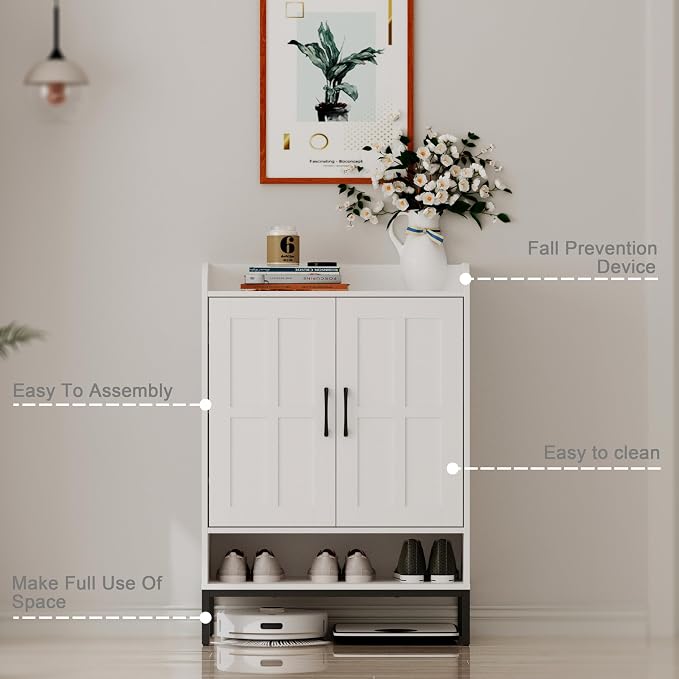 Shoe Cabinet, 6 Tier Shoe Cabinet for Entryway, Shoe Storage Cabinet with Adjustable Shelves and Metal Legs, 41.5" Tall Shoe Rack Organizer Cabinet for Entryway, Front Door, Hallway (White)