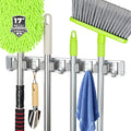 reliahom Broom Holder Wall Mount Mop Hanger Tools organizer 4Racks 5Hooks | Adjustable Stick or Screw Mop Broom Wall Hanging Tool Storage Rack Space-saving for Garage,Kitchen,Laundry Room,Garden,Gray