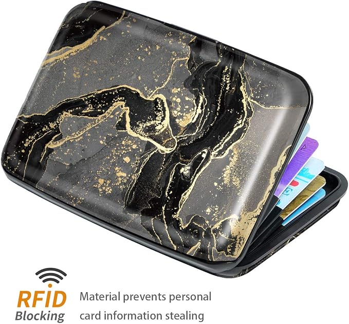 Coco Rossi Credit Card Holder RFID Aluminum Small Mini Wallet Women | Metal Wallet, Business Cards Holder, ID Case, Slim Sleeves, Womens Girls Gift, Carry Proof Wallets for Travel, Black Marble