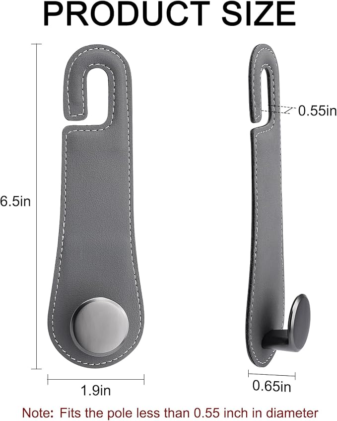 JESTOP Car Headrest Hooks, 2 Pack Leather Car Seat Storage Hanger for Purses Bags, Stylish Car Seat Organizer Hooks for Handbag Coat Umbrellas, Car Inside Accessories, Gray
