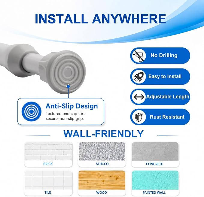 2 Pack Tension Curtain Rod 15.7-28 Inch, Small Short Adjustable Extendable Spring Loaded Rods for Windows Cabinet Blinds Closet Bedroom Kitchen Bathroom Door No Drilling, Silver