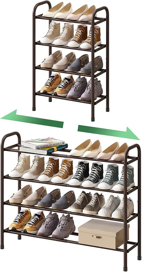 kiplant Metal Shoe Rack, Expandable Metal Shoe Rack for Closet, Entryway & Hallway (Brown, 4-Tier_Long)