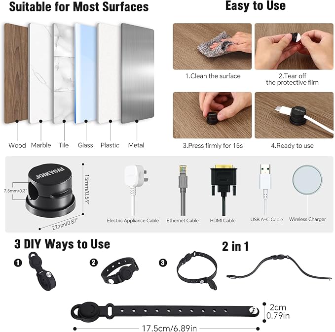 6 Desktop Cord Organizer Rotatable Spring 5 Magnetic Cable Clips Cord Holder for Nightstand Phone Charger Organizer Computer Desk Cable Management Electronics Appliance Adhesive Wire Strap Keeper Tie