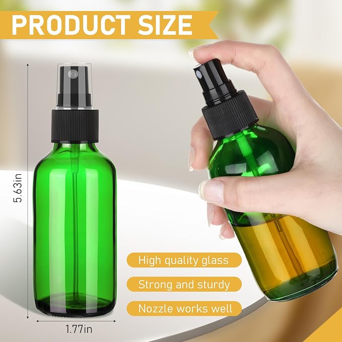 Maxcheck 50 Pieces 4oz Glass Spray Bottles for Essential Oil Small Empty Spray Mist Bottle Empty Fine Mist and Refillable Mister Refillable Liquid Containers for Perfumes, Cleaning(Green)
