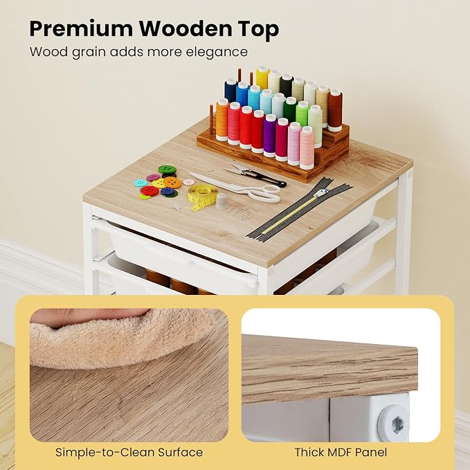 LDAILY Rolling Cart with Drawers, 5 Drawer Rolling Storage Cart with Wooden Tabletop, Metal Frame & Lockable Wheels, Craft Organizers and Storage for Home Office Classroom (White, 5 Drawer)