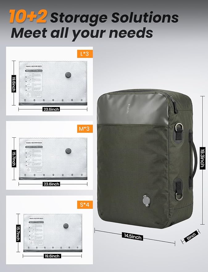 12 Travel Vacuum Bags with Pump for Travel Camping Sports Business TPU&PAPE Space Saver 2 Pack Storage with Portable Air Pump, Compression Packing for Clothes, Luggage, Suitcases - Green 48L