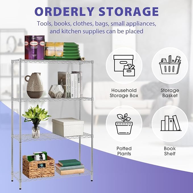 Meet perfect 4-Tier Heavy Duty Wire Shelving Unit, 1000 lbs Total Capacity Metal Storage Shelves, Adjustable Organizer Rack for Garage, Kitchen, Pantry, Laundry Room, 35.5" W x 14" D x 54" H