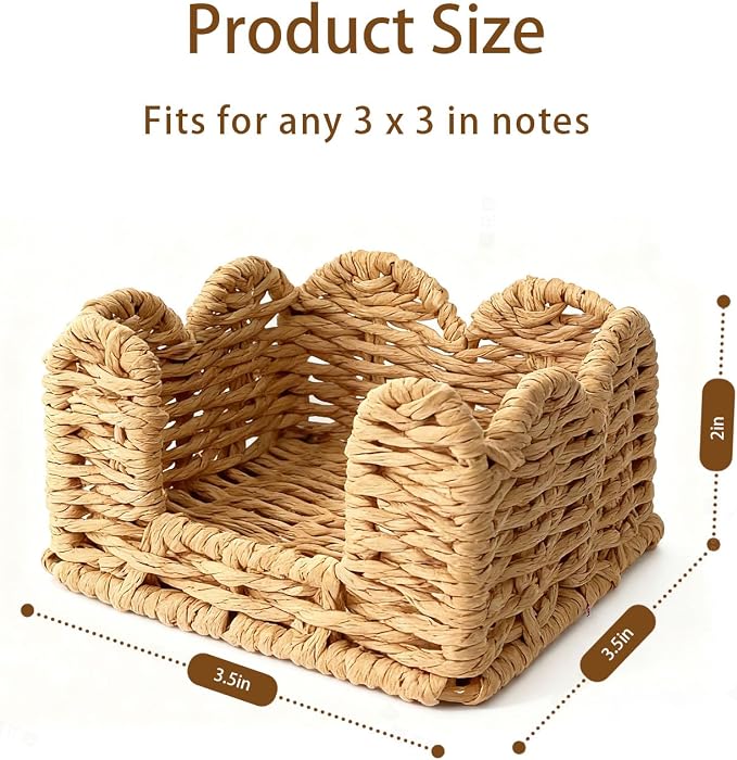 Sticky Note Holder, 3 x 3 Inch Paper Rope Woven Sticky Note Dispenser, Post It Note Dispenser for Office Desk Accessories, Memo Pad Holder Dispenser Organizer for School Office Desk Supplies