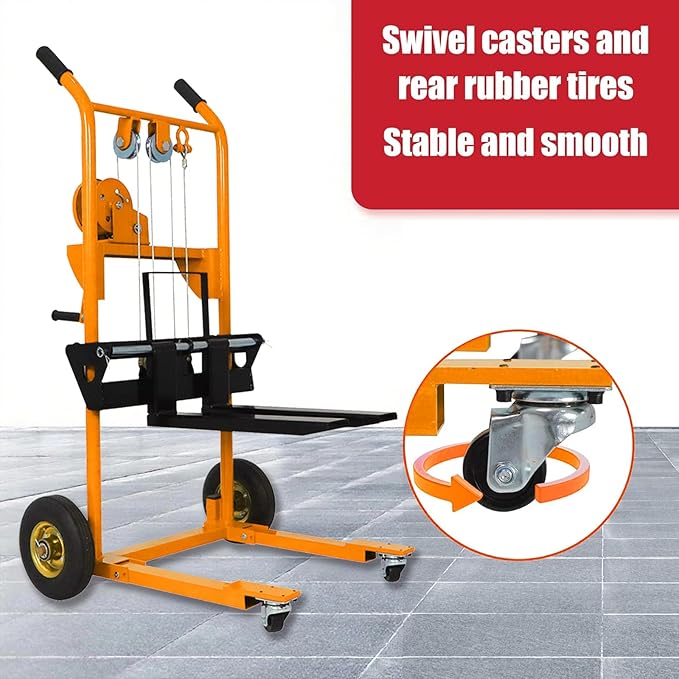 Tory Carrier Material Lift Winch Stacker, 330 lbs Capacity Pallet Stacker, 40.5" Lifting Height, Pallet Truck Dolly, Swivel Casters Lift Table Cart, Forklift with Steel Platform(Yellow)