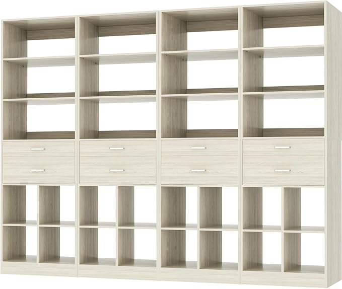 88" Storage Unit with Drawers and Shelves, Greige Oak