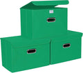 STOREONE Fabric Storage Cube Bins Foldable Organizer Container Collapsible Basket with Lids and Metal Handles, for Home, Bedroom, Closet 3 Pcs (Green)