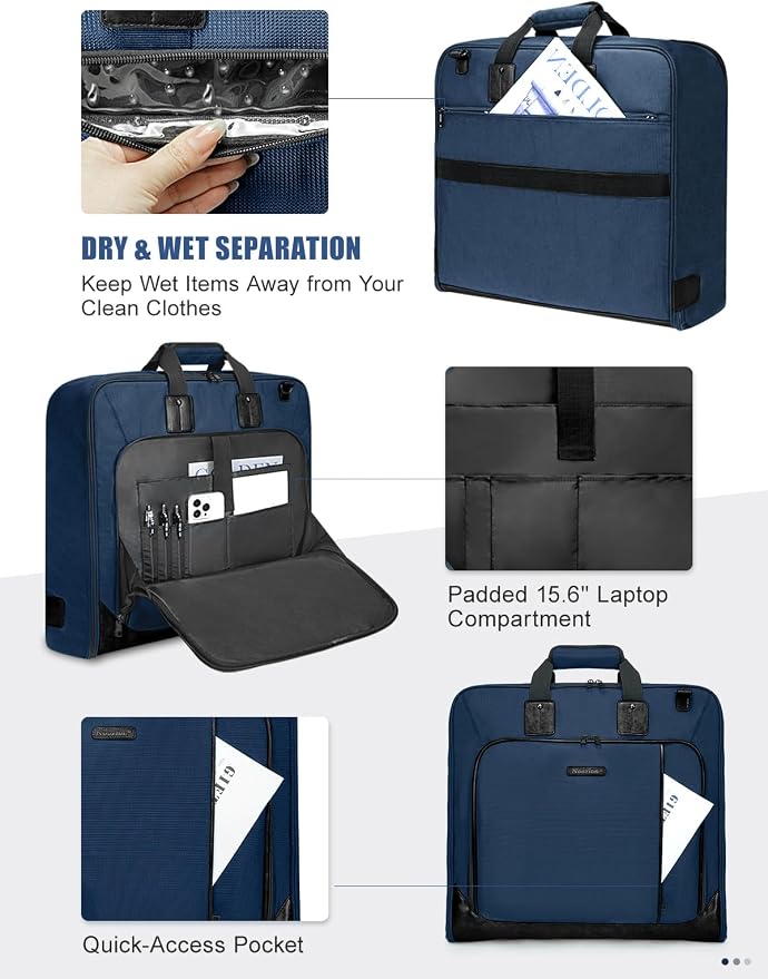 Noozion Garment Bag for Travel, Large Carry On Suit Bag for Business Up to 3 Suits, Wrinkle Free Garment Bag for Hanging Clothes with Shoulder Strap, Laptop Compartment, and Wet-Dry Pocket