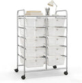 COSTWAY 10 Drawer Rolling Storage Cart, Utility Cart with Lockable Wheels | Mobile Art Supply Craft Organizer with Metal Frame, Multipurpose Drawer Cart for Paper for Office, School, Transparent