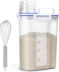 Uppetly Rice Airtight Dry Food Storage Containers, BPA Free Plastic Sealed Holder Bin Dispenser with Pouring Spout, Measuring Cup for Cereal, Flour and Oatmeal, Include a Stainless Steel Whisk