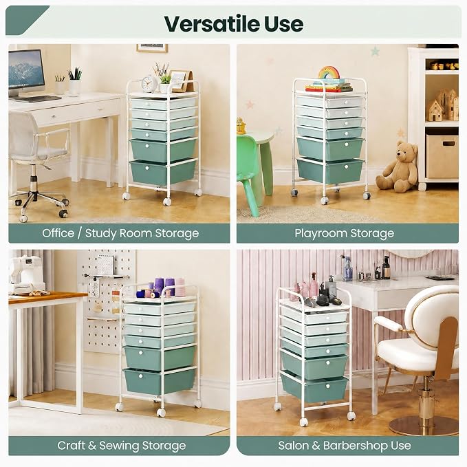 GOFLAME 6-Drawer Rolling Storage Cart, Multifunctional Art Craft Organizer Cart, Mobile Utility Storage Cart with Removable Drawers & Lockable Wheels, Craft Cart for Home Office, Green Gradient