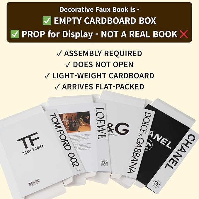 PROBENEX White Large | 4 PCS Faux Decorative Book Boxes | Not Real Books, Cardboard Foldable Display Props | Home Decor for Coffee Table, Bookshelf, Living Room, Office
