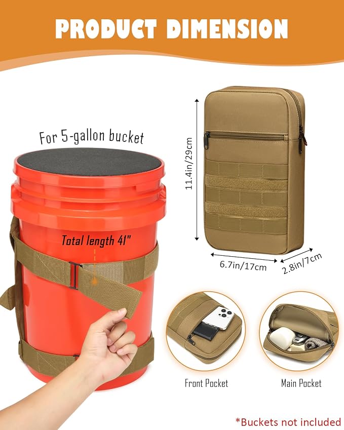 Backpack for 5 Gallon Buckets, Universal Bucket Organizer with Pocket | for Hunting, Fishing, Picking Apples, Baseball & Ice Fishing