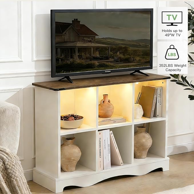 6 Cube Storage Organizer Bookcase, Long Horizontal Wood Bookshelf with Open Compartments, Multi-Purpose Cube Shelf, Hallway TV Stand for Living Room, Bedroom, Entryway, White