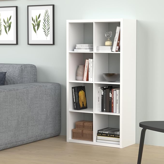ClosetMaid 4583 Heavy Duty Decorative Bookcase Open Back 8-Cube Storage Organizer in White with Hardware for Closet, Office, or Toys, 57.95" H x 29.84" W