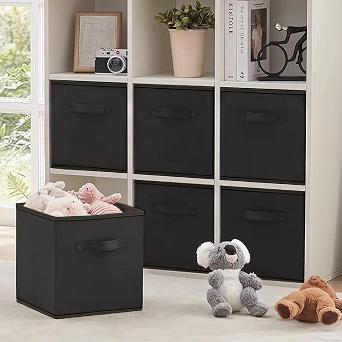 EBIGIC Kids Storage Bins 9.0"x7.5"x7.5" Small Size Fabirc Foldable Closet Toy Organizer Collapsible Cloth Black